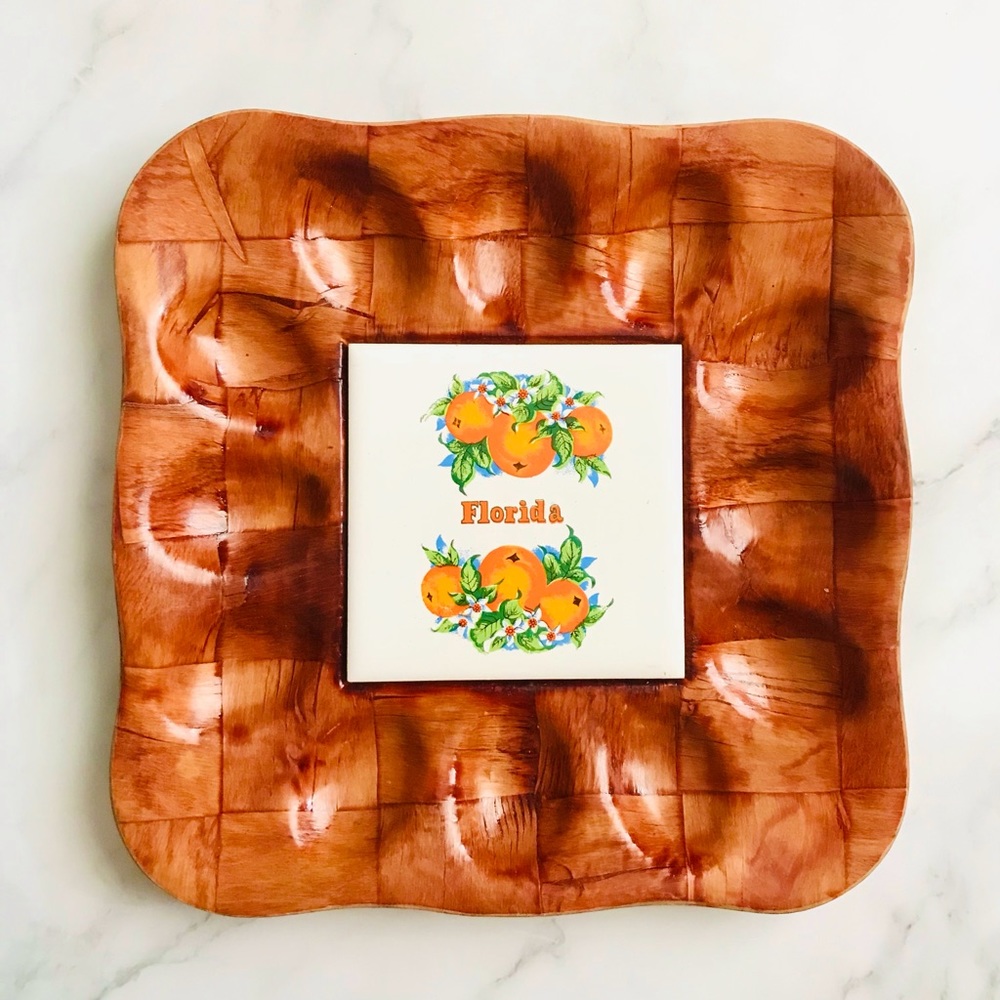 Vintage 70’s Formosa Wood Florida tile appetizer platter
